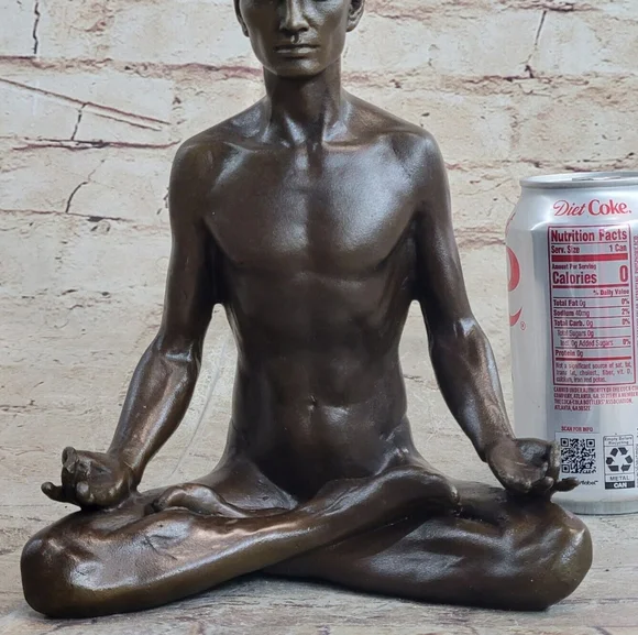 Bronze Sculpture, Hand Made Statue Art Nouveau MAN Yoga Meditation Figurine Sale